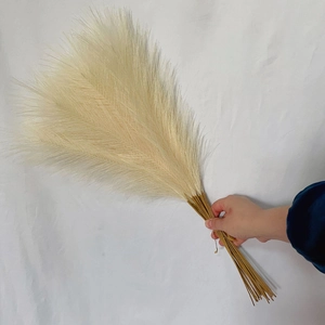 Close-up of 55cm fluffy beige faux pampas grass in boho style for home decor