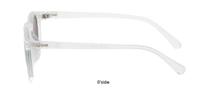 Detailansicht der transparenten Retro-Kinder-Sonnenbrille mit Seitenprofil und 130mm Bügeln