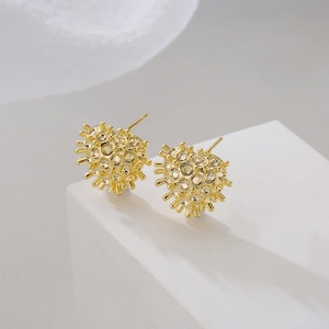 Heart Stud Earrings Gold Plated Copper With 925 Sterling Silver Earring Post Textured Granular High-End Niche Jewelry Women