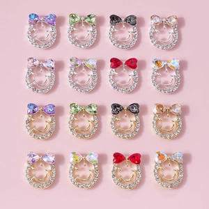 Bowknot Smiley Face Nail Art Charms Alloy Rhinestone Manicure Decorations For Women DIY Jewelry Crafts Gold Silver Base