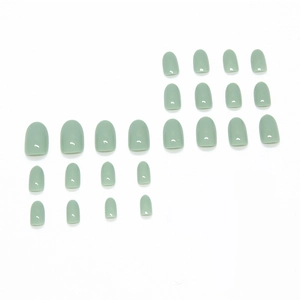 Glossy mint green press-on nails set with almond shape in a matrix arrangement