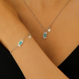 Colección de Joyas de Cangrejo de Aleación Collar Pulsera Y Anillo Abierto Con Colgante de Estrella de Strass Azul Joyería de Animales Marinos para Mujer Regalo de Playa