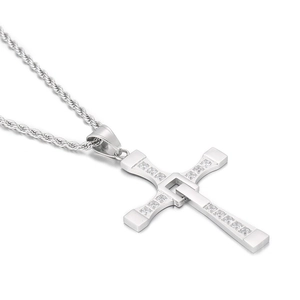 Cross Pendant Necklace Stainless Steel Zircon Inlaid Hip Hop Religious Jewelry For Men With Rope Chain