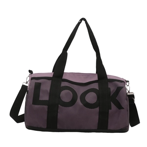 Large dark purple gym bag with black mesh overlay and adjustable shoulder strap