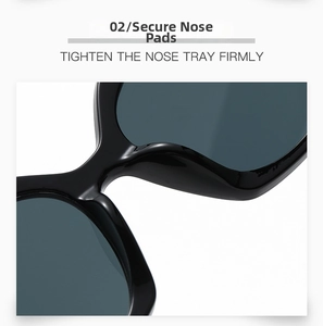 Nahaufnahme der robusten Nasenpads an der schwarzen, unregelmäßigen Mode-Sonnenbrille