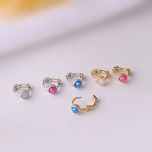 Fashionable mini hoop earrings with colorful opal beads in gold and silver finishes