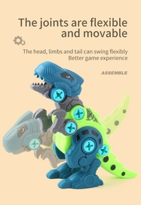 Dettaglio del giocattolo dinosauro fai-da-te con articolazioni mobili e viti color teal