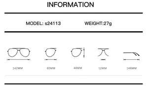 Size guide for rimless sunglasses showing lens width 60mm and frame height 48mm dimensions