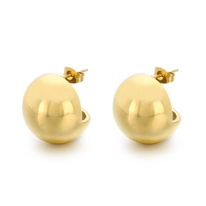 Polished golden hollow spherical half-dome stud earrings in minimalist steel style