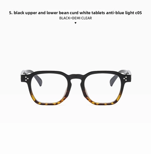 Close-up of black and tortoiseshell square glasses with blue light blocking lenses