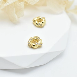 Golden twisted spacer beads with sparkling zircon inlay for DIY bracelet jewelry making