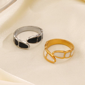 Fashion Adjustable Open Ring 18K Gold Plated Stainless Steel Geometric Line Enamel Oil Drip Jewelry For Women Western Style