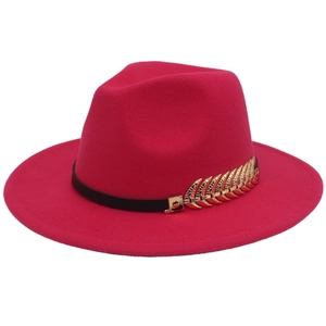 Retro Fedora Hat Wool Felt Wide Brim Jazz Cap With Golden Leaf Metal Buckle Decorative Black Band For Men Women Unisex