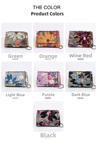 Detailed grid view showcasing seven vibrant color options for the sequined embroidery bag