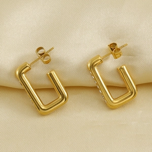 18K Vergoldete Edelstahl Quadratische Creolen Mit Strass Geometrische Rechteckige Ohrstecker Für Damen