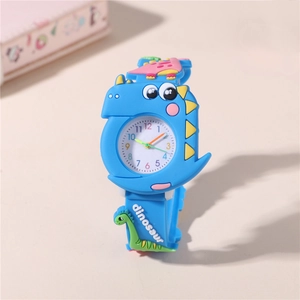 Blue kids 3D cartoon dinosaur watch with colorful silicone strap and easy-to-read dial