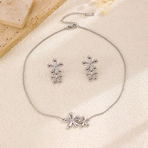 Detail of S925 engraved clasp on silver double floral pendant necklace and earrings set