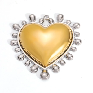 Retro 18k gold heart pendant with silver edges for DIY jewelry making on white background