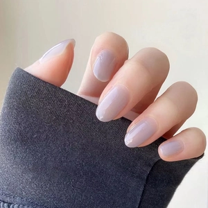 Creamy Fog Purple Press On Nails Medium Long Square Shape False Nails For Women Glossy ABS Jelly Texture Elegant Simple