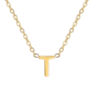 18k gold plated stainless steel necklace featuring a minimalist capital letter T pendant