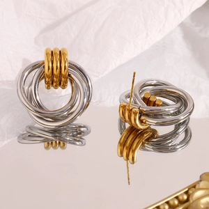 Boucles d'oreilles entrelacées bicolores en acier inoxydable plaqué or 18 carats