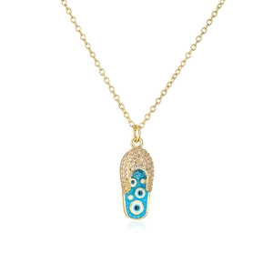 Elegante 18K vergoldete Halskette mit Pantoffel-Anhänger und blauen Zirkon-Augen