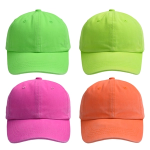 Pack of 4 fluorescent kids baseball caps in green, yellow, pink, and orange cotton
