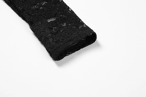 Macro shot of elegant black floral lace cuffs with intricate cut-out textures and details