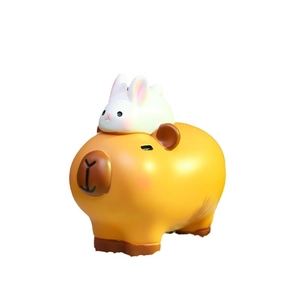 Cute Capybara resin car dashboard ornament with white bunny on back yellow figurine