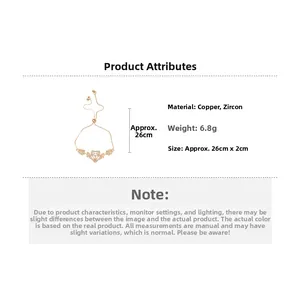 Detailed view of zircon floral bracelet with adjustable chain and technical dimensions