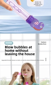 Detail of leak-proof screw cap design and kids using dinosaur bubble wands outdoor