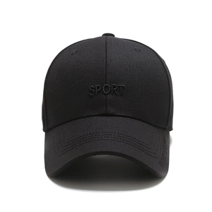 Berretto da baseball in cotone nero per uomo con ricamo SPORT e visiera curva