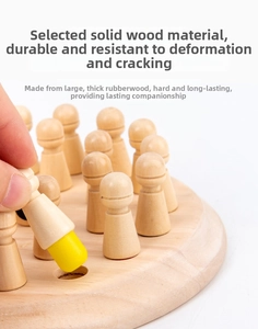 Macro detail of natural rubber wood base and smooth wooden pegs for memory game