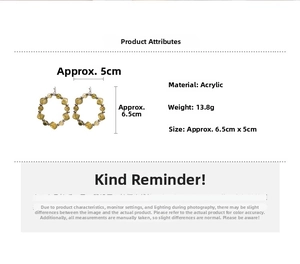 Detail view of yellow-green faceted acrylic bead hoop earrings with 6.5cm length