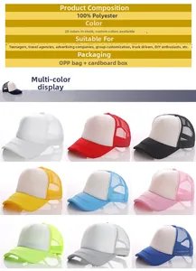 Detail view of 100% polyester mesh trucker hats in nine vibrant colors for DIY customization