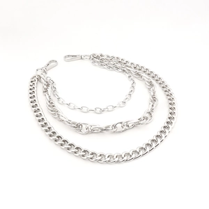 Three-layer silver metal pants chain with punk style lobster clasps for jeans and skirts