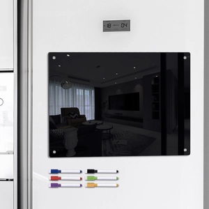 Mirror black acrylic weekly calendar board for fridge with six colored markers