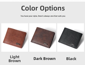 Detailed comparison of men's bi-fold leather wallets in light brown, dark brown, and black