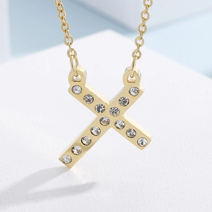 Gold plated stainless steel letter X pendant necklace with sparkling crystal inlay