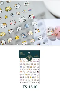 Macro detail of TS-1310 5D embossed cat nail stickers with realistic 3D relief texture