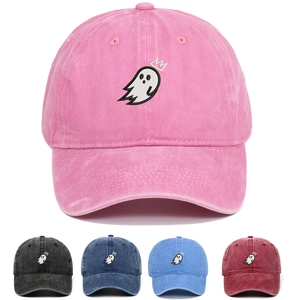 Baseball Cap Cotton Ghost Embroidery Adjustable Vintage Washed Streetwear Sun Shade Hat For Men Women