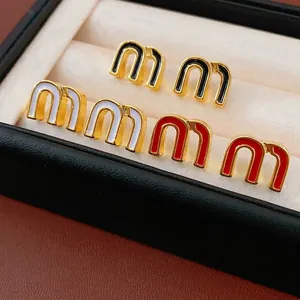 M-Shape Letter Stud Earrings Alloy Enamel Geometric Fashion Retro Jewelry With Silver Earring Post