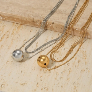 Multi Layer Stainless Steel Necklace For Women With Large Ball Pendant Bead Chain Minimalist Aesthetic Jewelry