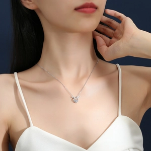 Elegant 925 sterling silver deer heart necklace with a shimmering moissanite pendant