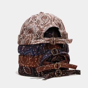 Paisley Corduroy Docker Hat Brimless Cap With Adjustable Metal Buckle Retro Streetwear Unisex