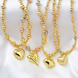 Hip Hop Exaggerated Heart Pendant Necklace For Women Men Tri-Color Beaded Copper Chain Fashion Simple Heart Jewelry Gift