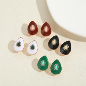 Chic 14K gold plated teardrop hoop earrings with colorful enamel and inset gemstones