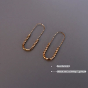 Minimalist 18K gold plated titanium paperclip earrings with skin-friendly modern design