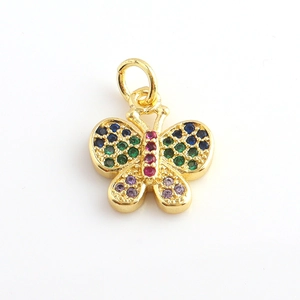 Fashion gold plated copper butterfly pendant with multi-color zircon stones for DIY jewelry
