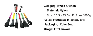 7-piece nylon cooking utensil set with rotating stand and colorful ergonomic handles